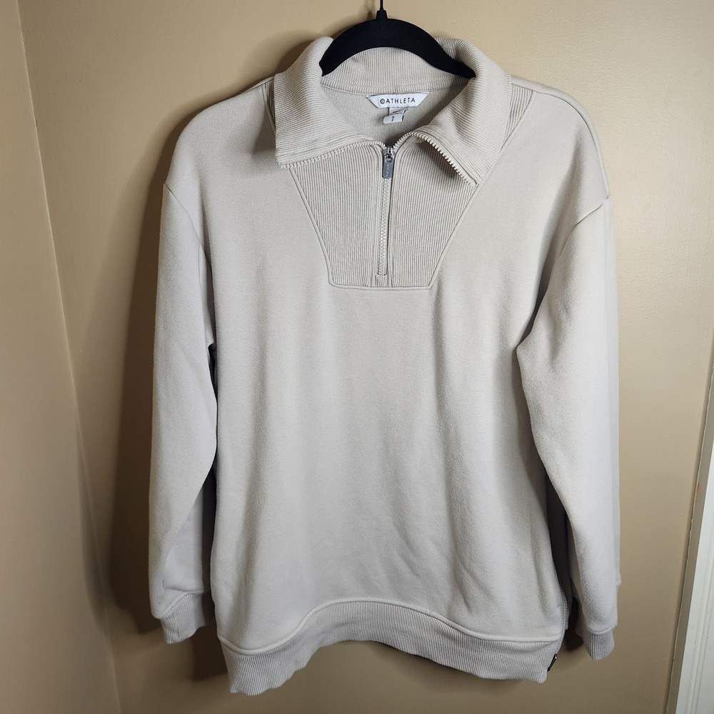 Athleta Cozy Karma 1/2 Zip Sweatshirt. Cream S